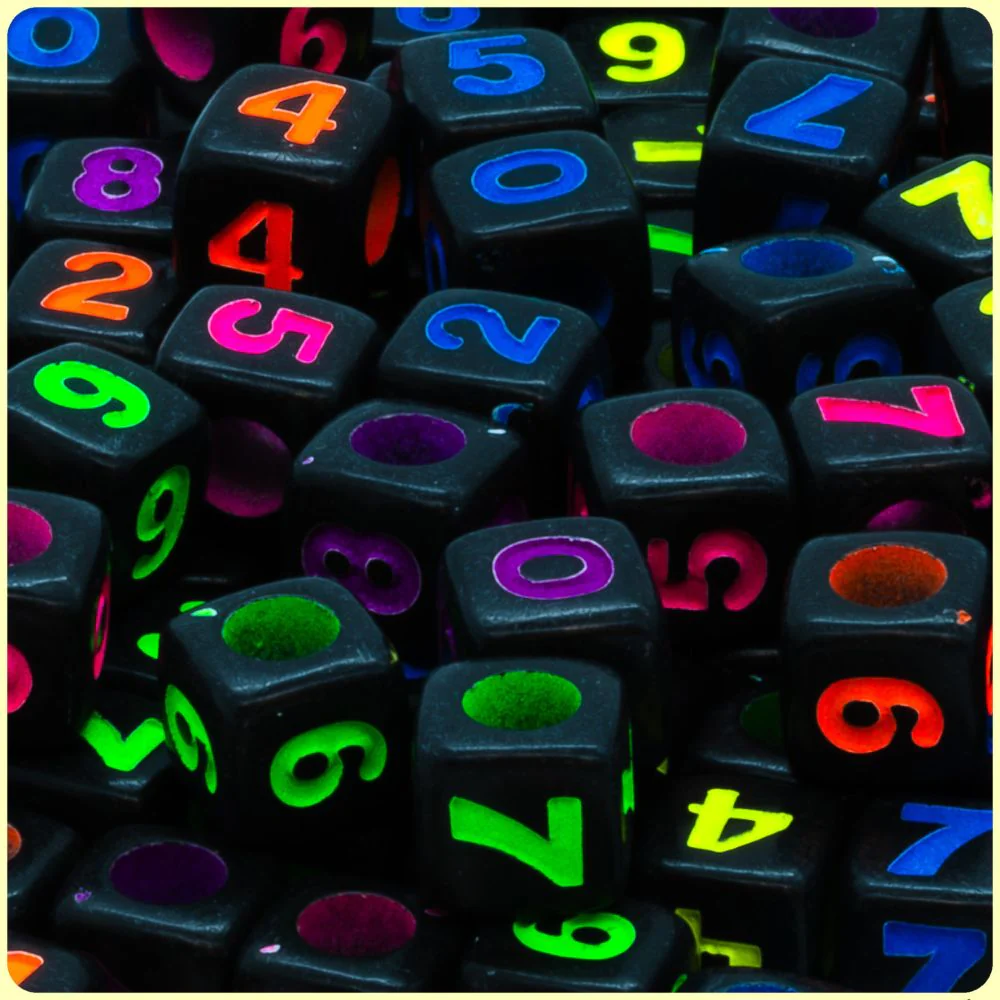 Black Electric Fluorescent UV Reactive Number Beads - 100 Beads/Pack - Image 3