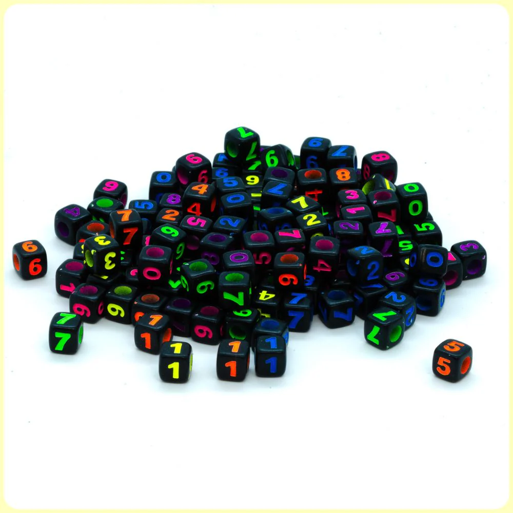 Black Electric Fluorescent UV Reactive Number Beads - 100 Beads/Pack - Image 4
