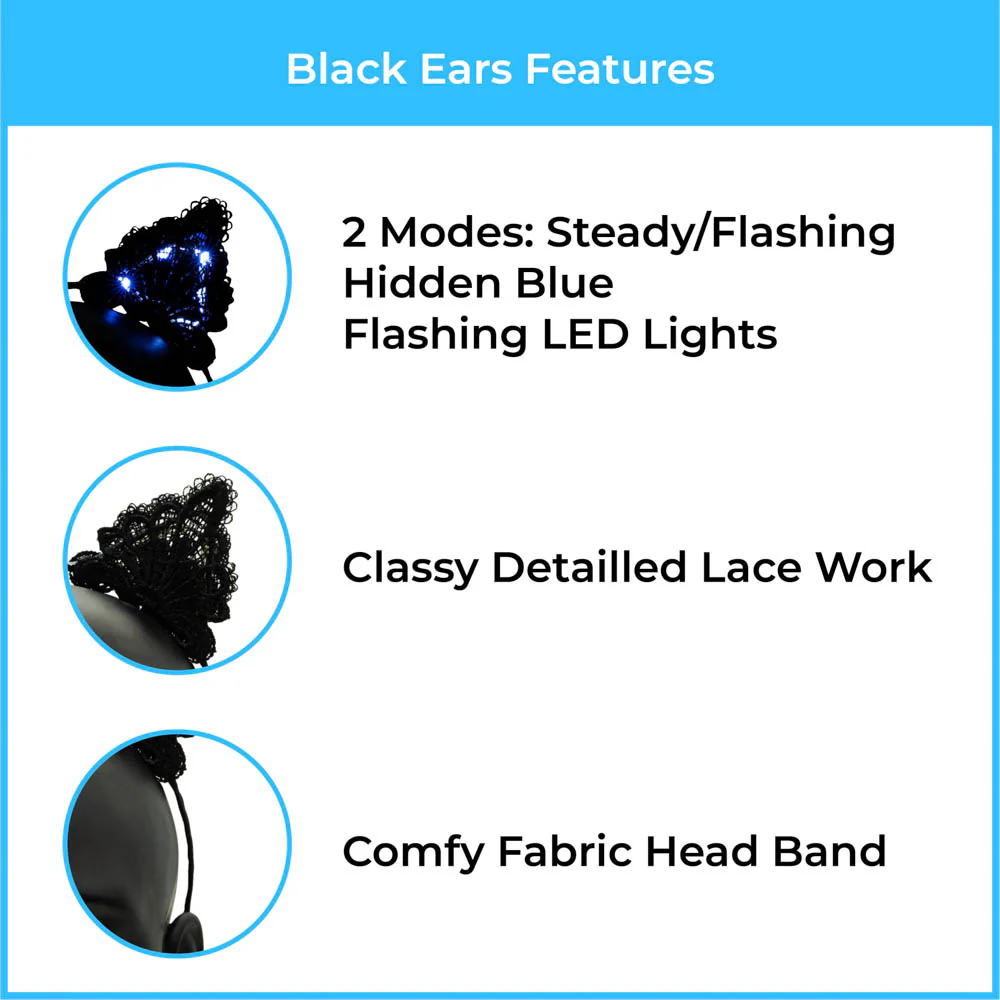 Black Lace LED Cat Ears - Image 3