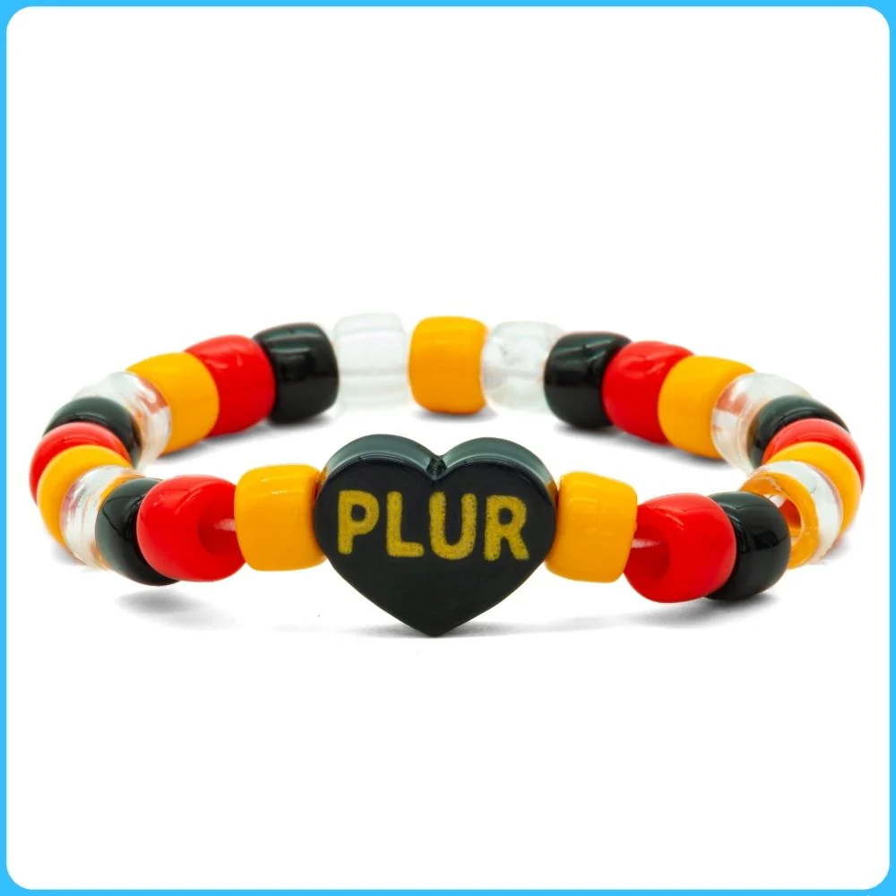 Black PLUR Heart Kandi Bracelet