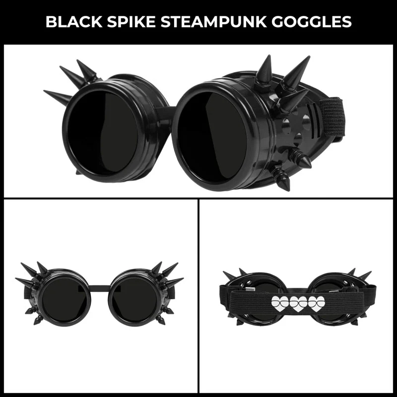 Black Spike Steampunk Goggles - Image 2