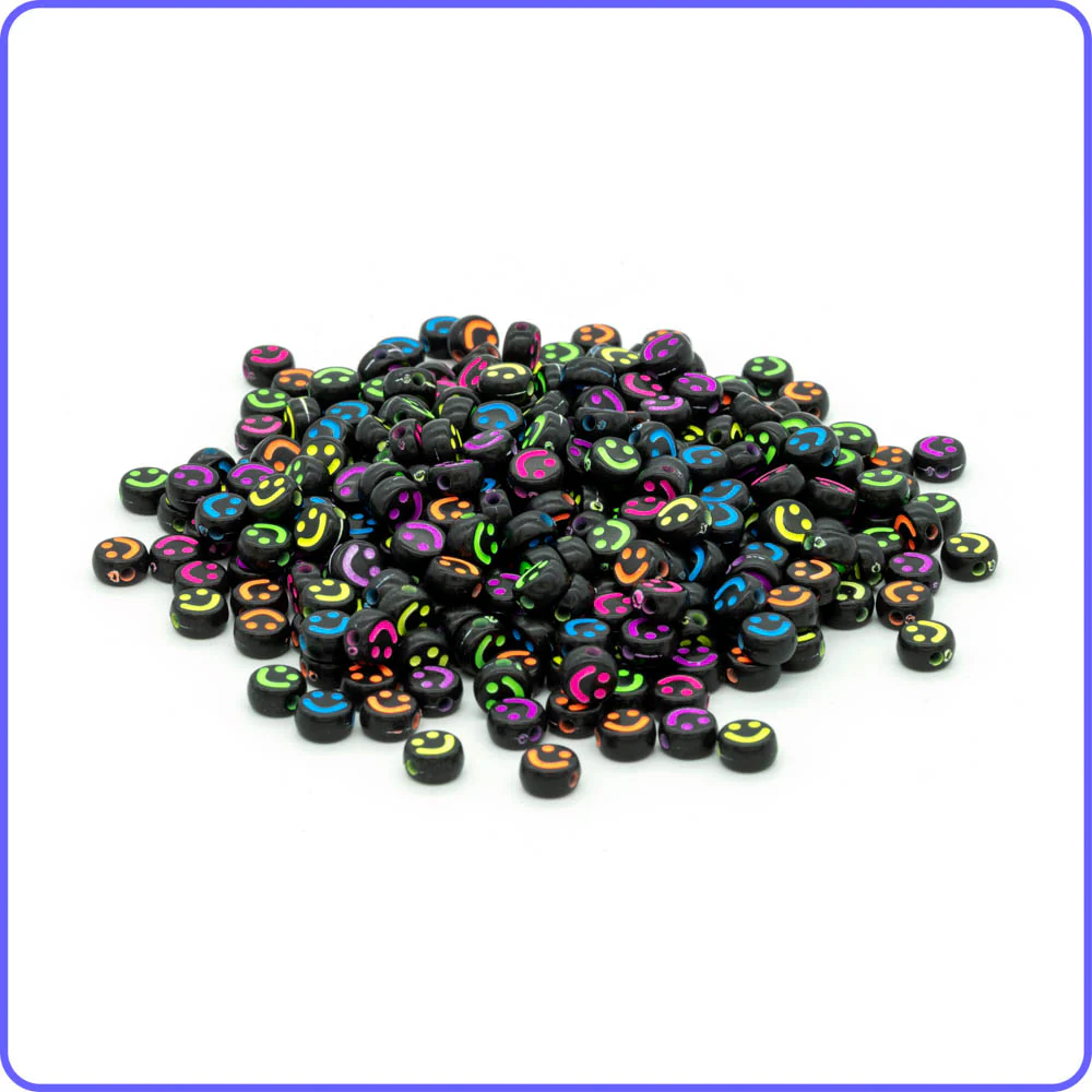 Black UV Round Smiley Face Beads - 150/Pack - Image 4
