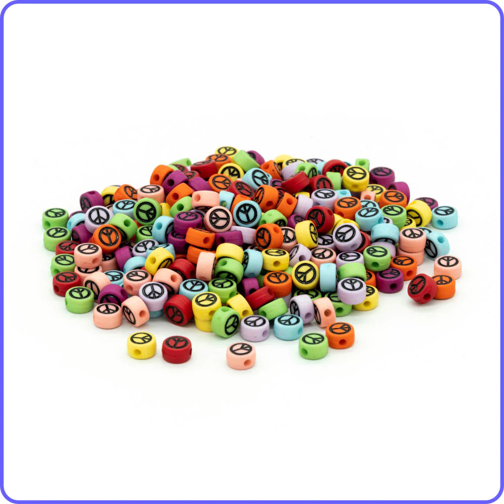 Multicolor Round Peace & Love Beads - 150/Pack - Image 2