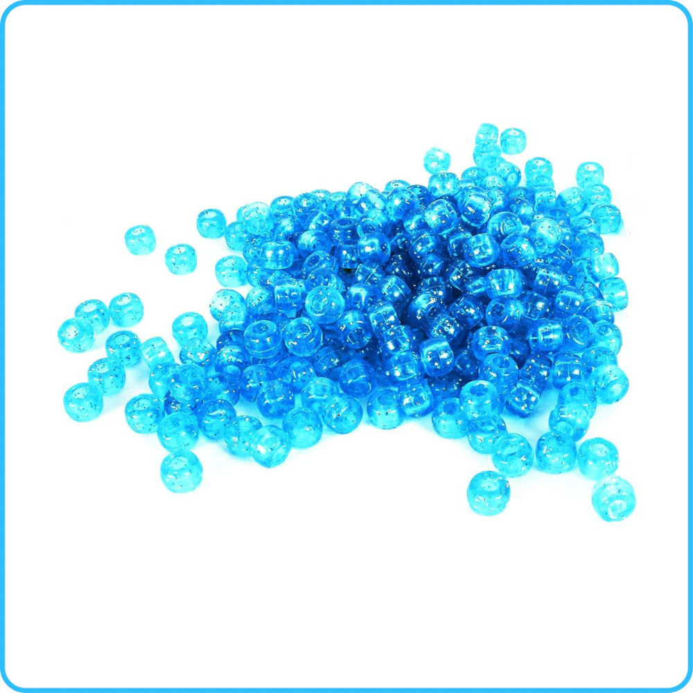 Blue Glitter Pony Beads - 9mm - 300/Pack - Image 2
