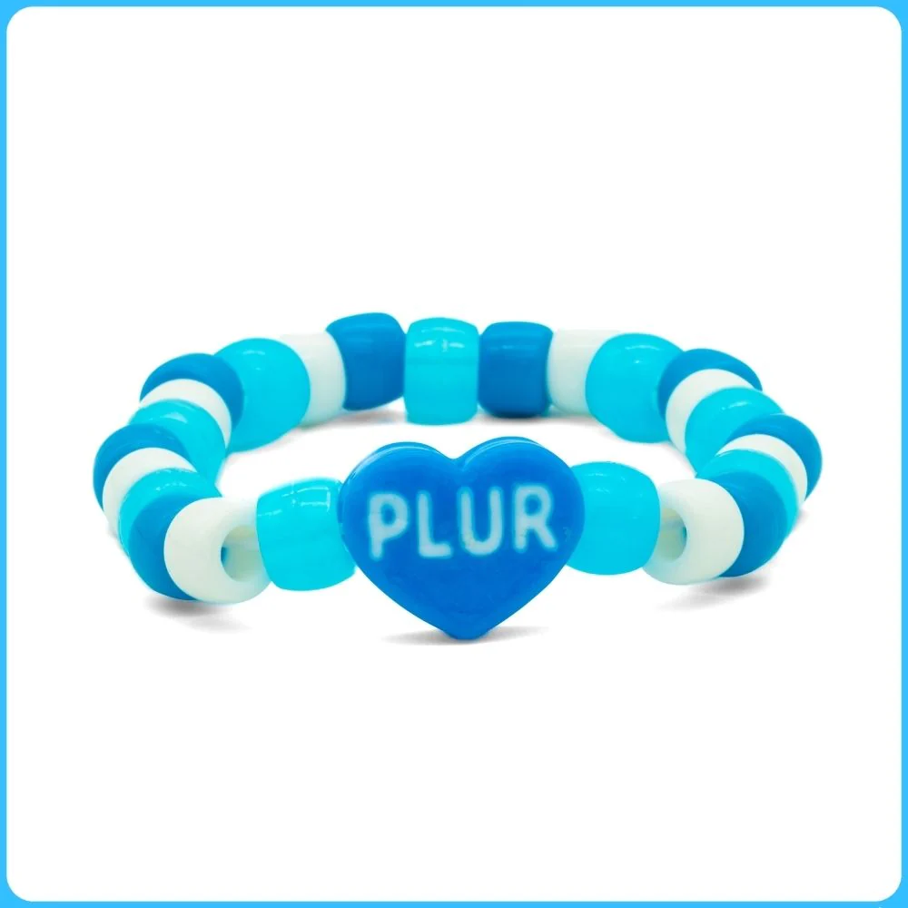 Blue PLUR Heart Kandi Bracelet
