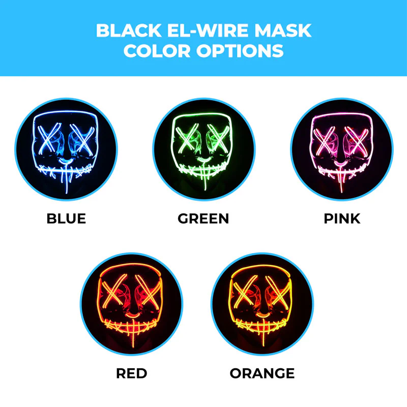EL-Wire Purge (Hype) Party Mask - Black Finish Light-Up Mask - 5 Light Up Color Options - Image 2