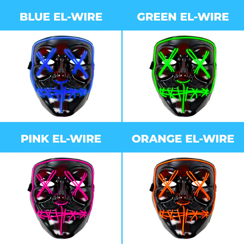 EL-Wire Purge (Hype) Party Mask - Black Finish Light-Up Mask - 5 Light Up Color Options - Image 4