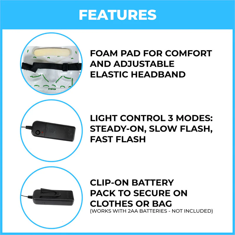 EL-Wire Purge (Hype) Party Mask - Black Finish Light-Up Mask - 5 Light Up Color Options - Image 5