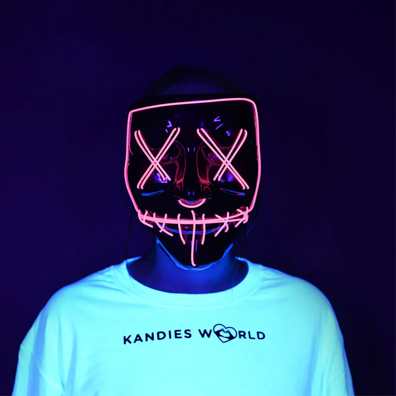 EL-Wire Purge (Hype) Party Mask - Black Finish Light-Up Mask - 5 Light Up Color Options - Image 7