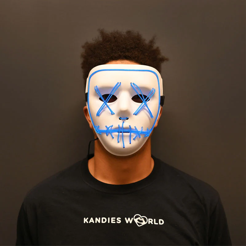 EL-Wire Purge (Hype) Party Mask - White Finish Light-Up Mask - 5 Light Up Color Options - Image 6