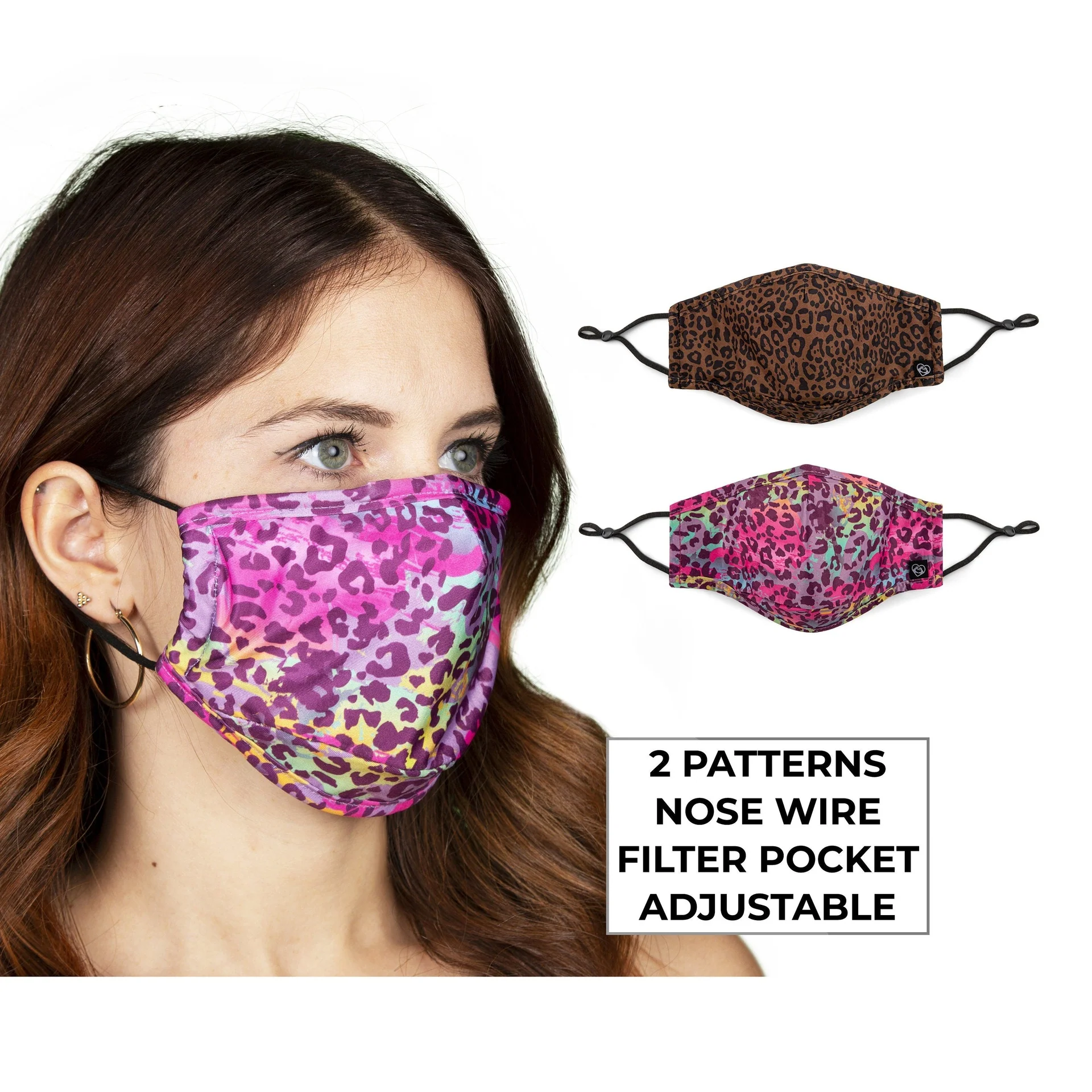 Leopard Face Mask and Adults - Adjustable, Nose Wire, Filter Pocket, Washable, Breathable FaceMask | Gift Idea - Rave Mask - Image 2