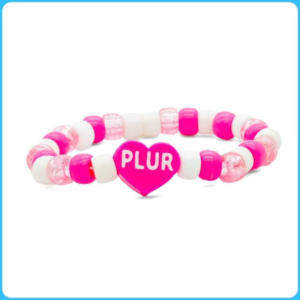 Pink PLUR Heart Kandi Ring & Bracelet - 2/Pack - Image 2